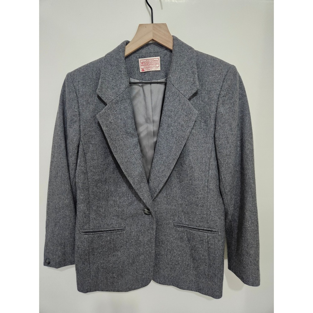 Petite Pendleton Wool‎ Blazer Gray Vintage Made in USA Size 8 P433-182